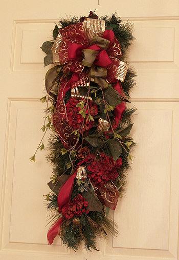 Burgundy Pine Christmas Door Swag with Bow